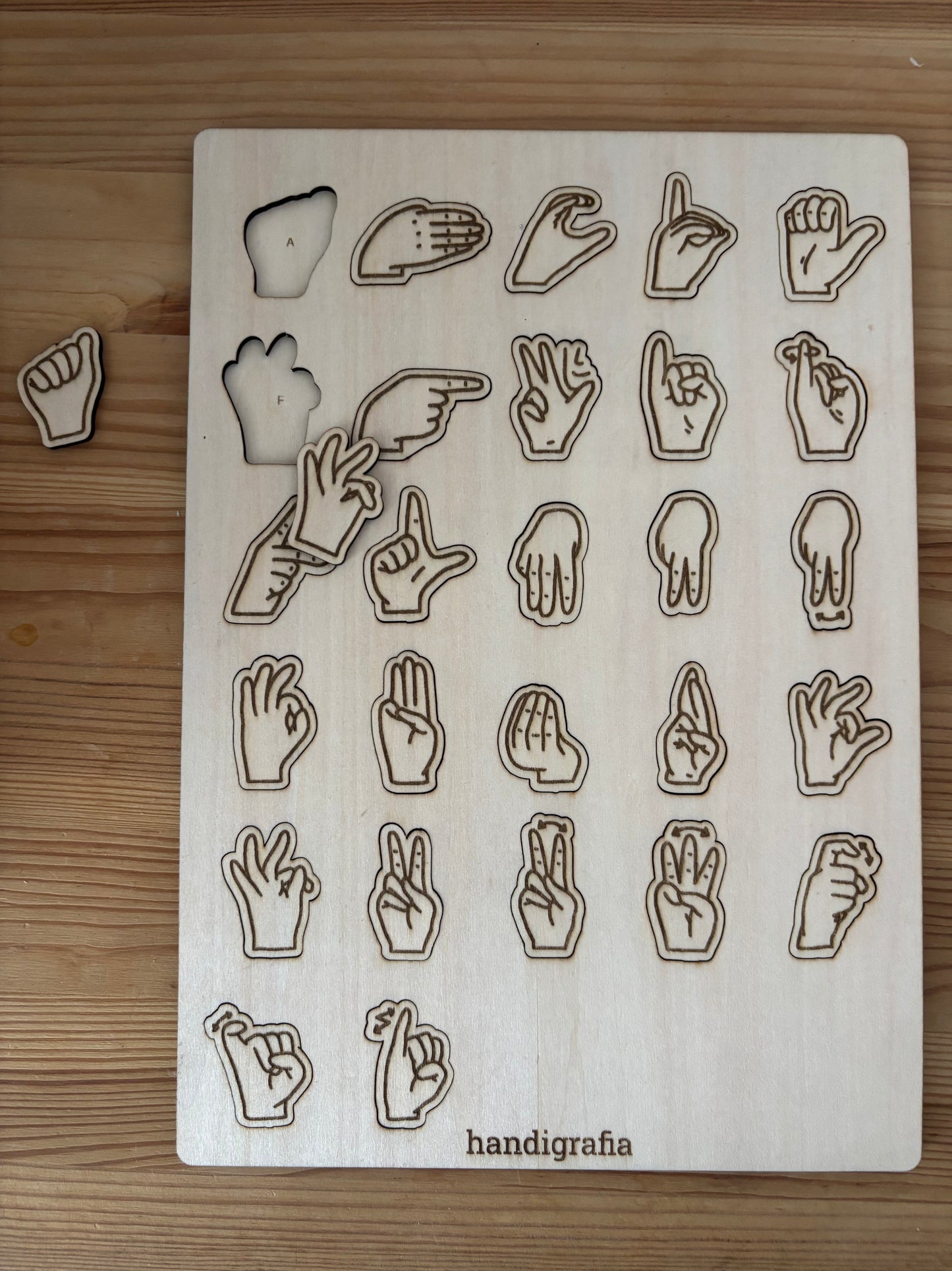 Abecedario de LSE en madera