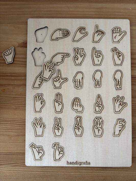 Abecedario de LSE en madera